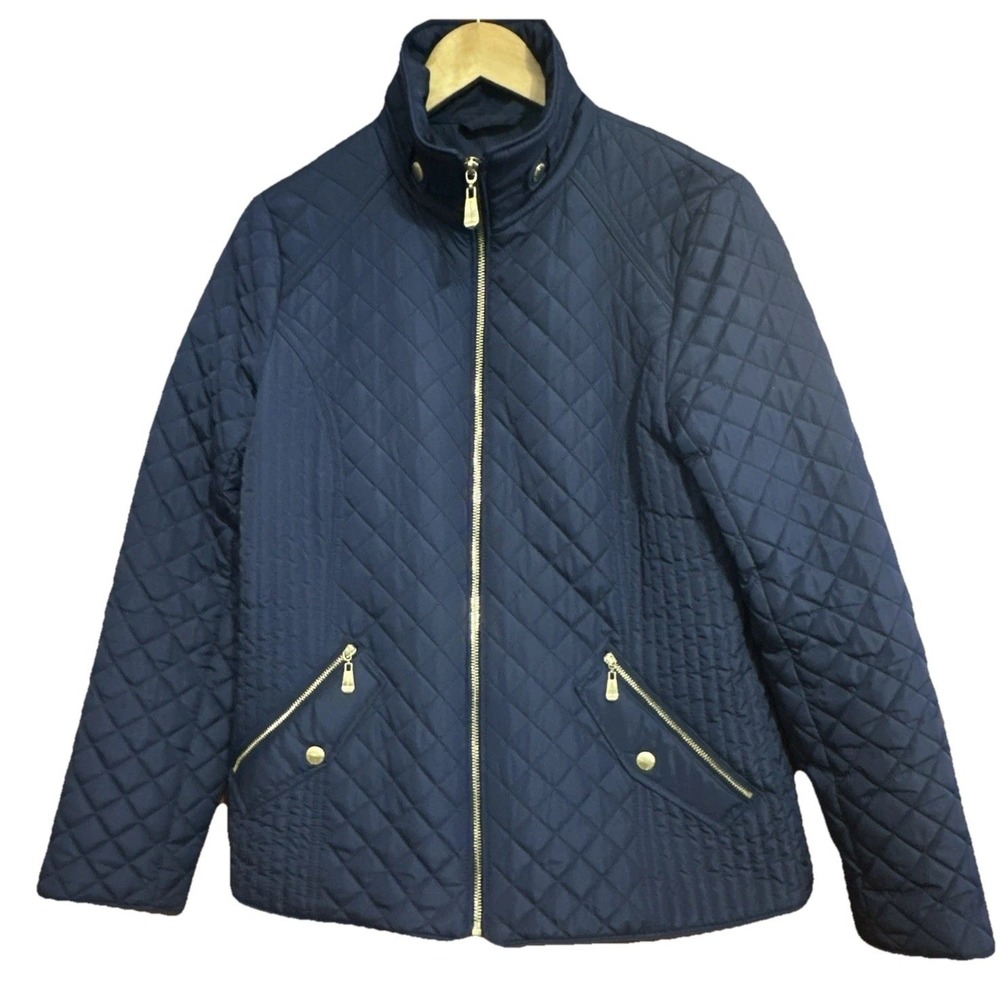 Ellen Tracy Navy Quilted Lightweight Women Size Medium Full Zip Jacket